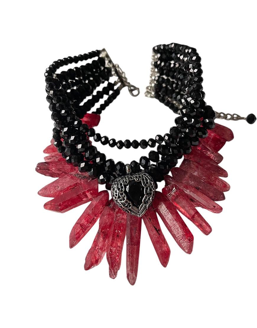Чокер із серцем і кварцом жіночий SMART JEWELRY чорний One size