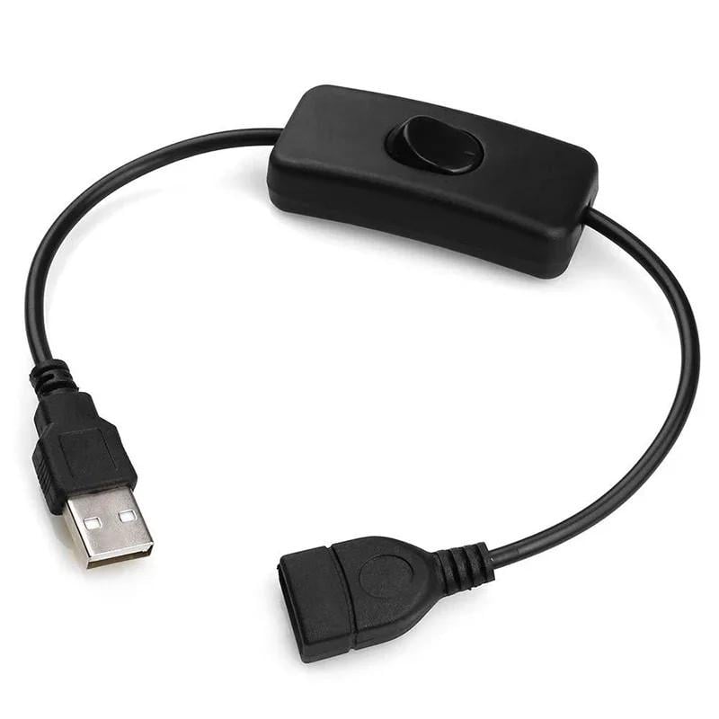 Кабель USB с выключателем 5 В 30 см для светодиодных ламп/вентиляторов и нагревателей Черный (1606)