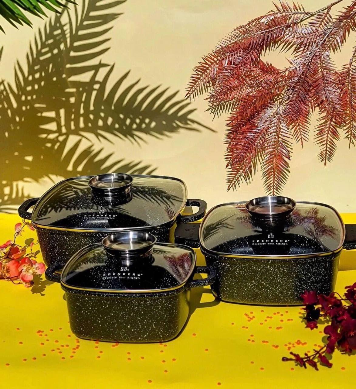 Набор кастрюль с мраморным антипригарным покрытием Edenberg ЕВ-8141 6 пр. Черный - фото 3 Набор кастрюль с мраморным антипригарным покрытием Edenberg ЕВ-8141 6 пр. Черный - фото 3