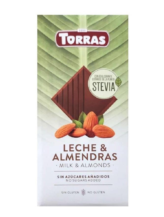 Молочный шоколад Torras Stevia с миндалем без сахара и глютена 125 г