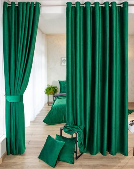 Штори на люверсах оксамит 2х2,7 м 2 шт. Зелений (7035ш 4)