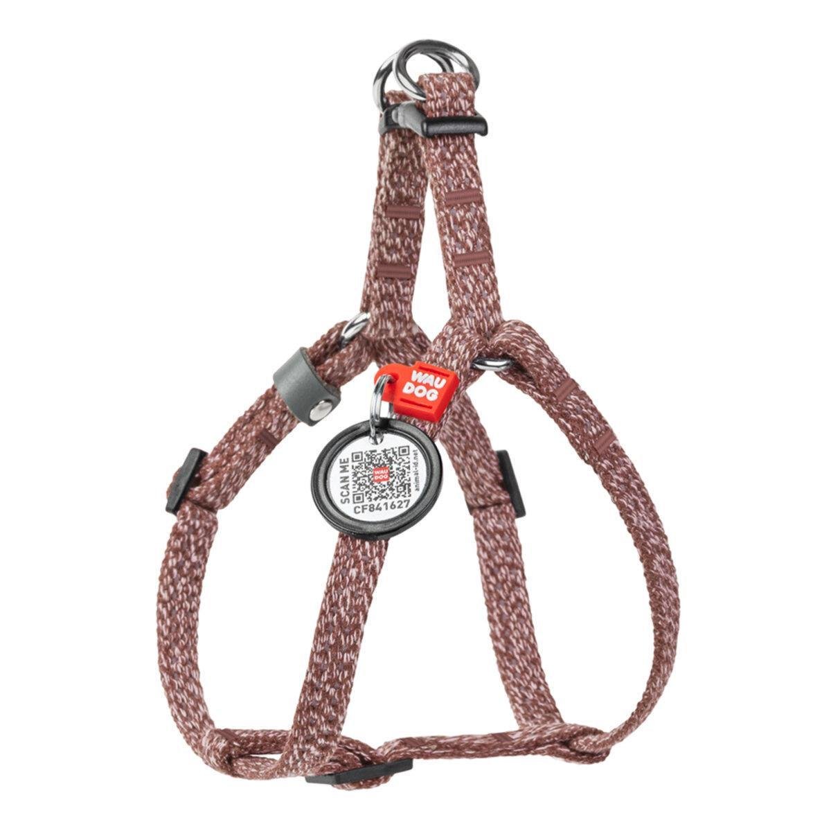Шлея для кошек/мелких пород собак Waudog Re-cotton с QR паспортом/светоотражающая/пластиковым фастексом XS 10 мм х 28-40 см Коричневый (16706 Col)