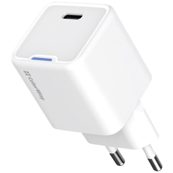 Зарядное устройство сетевое ColorWay GaN Mini CW-CHS054PD-WT 30W USB-C PD 3.0/QC 4.0 PPS White
