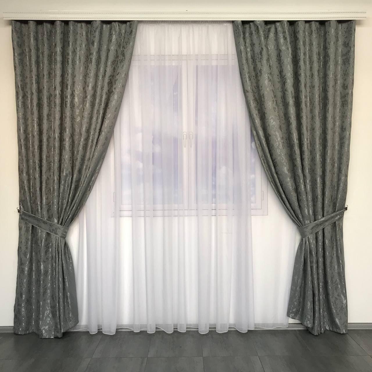 Готовые мраморные шторы ALBO 200x270 см 2 шт. Темно-серый (SH-M19-21) - фото 1