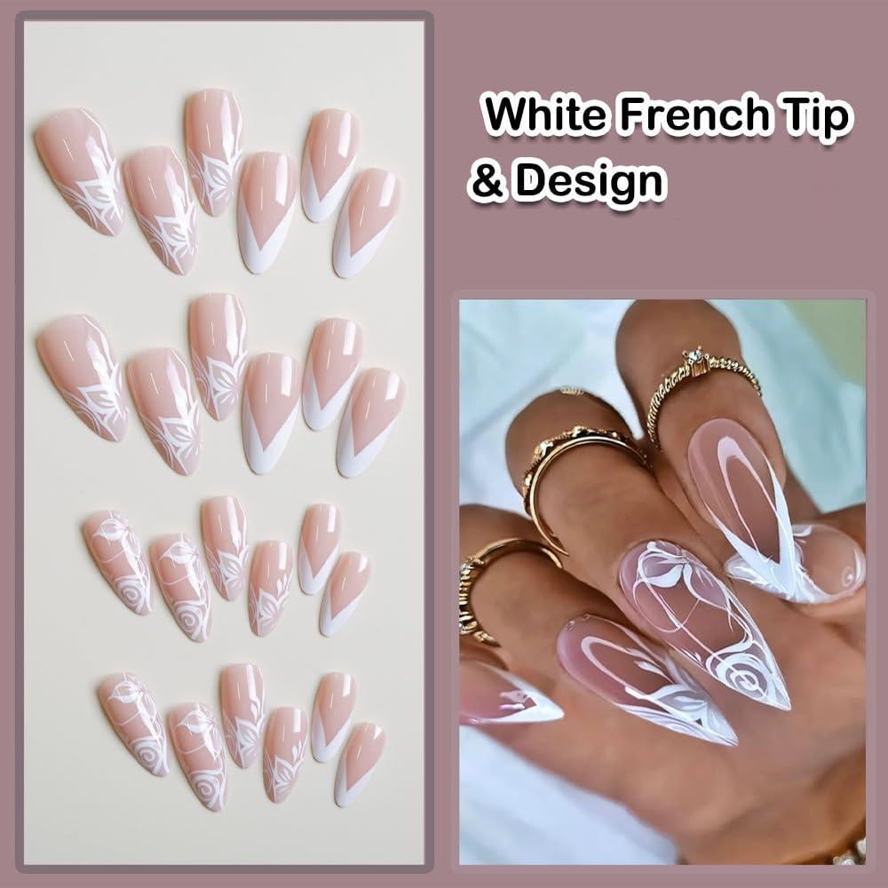 Накладні нігті Френч із дизайном мигдаль із клейовими пластинами 24 шт. Білий (2689612490) - фото 8 Накладні нігті Френч із дизайном мигдаль із клейовими пластинами 24 шт. Білий (2689612490) - фото 8
