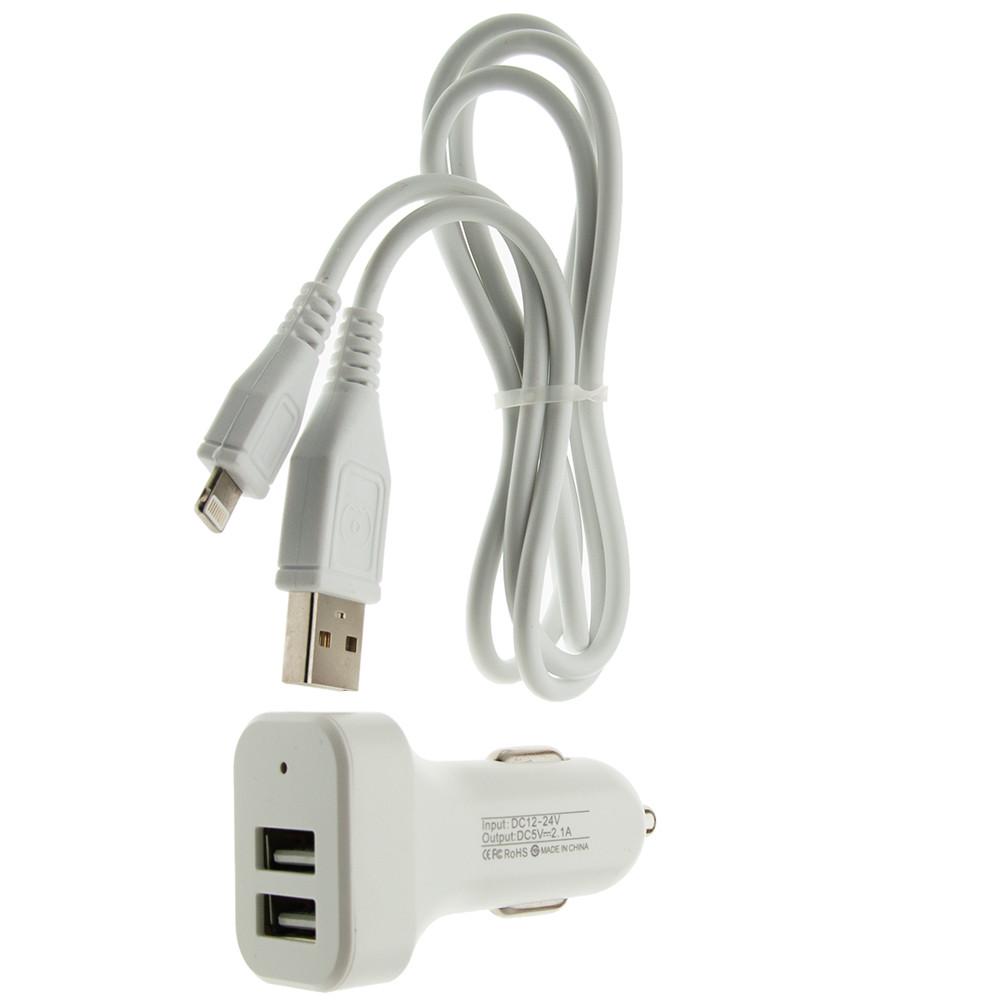 Зарядное устройство автомобильное WUW T22 2USB 2A with Lightning cable White (03645)