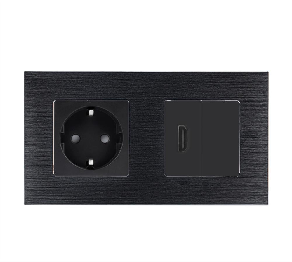 Розетка настенная WALLPAD HDMI дизайнерская алюминиевая рамка Черный (WP-M1FHDMIBLK-BK)