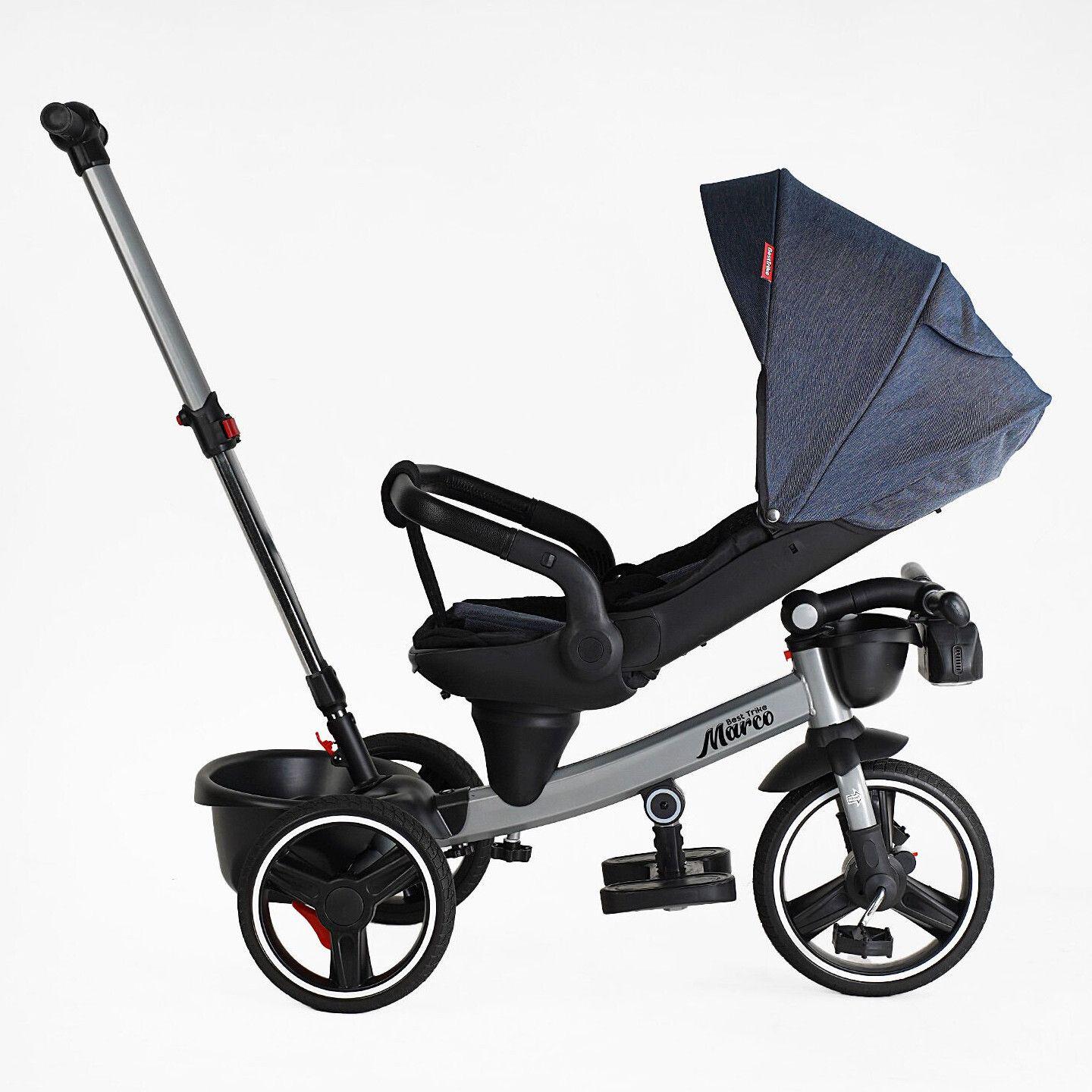 Велосипед дитячий триколісний Best Trike Marco 9155 PU складане кермо музична фара з батьківською ручкою Джинсовий (303-19) - фото 5