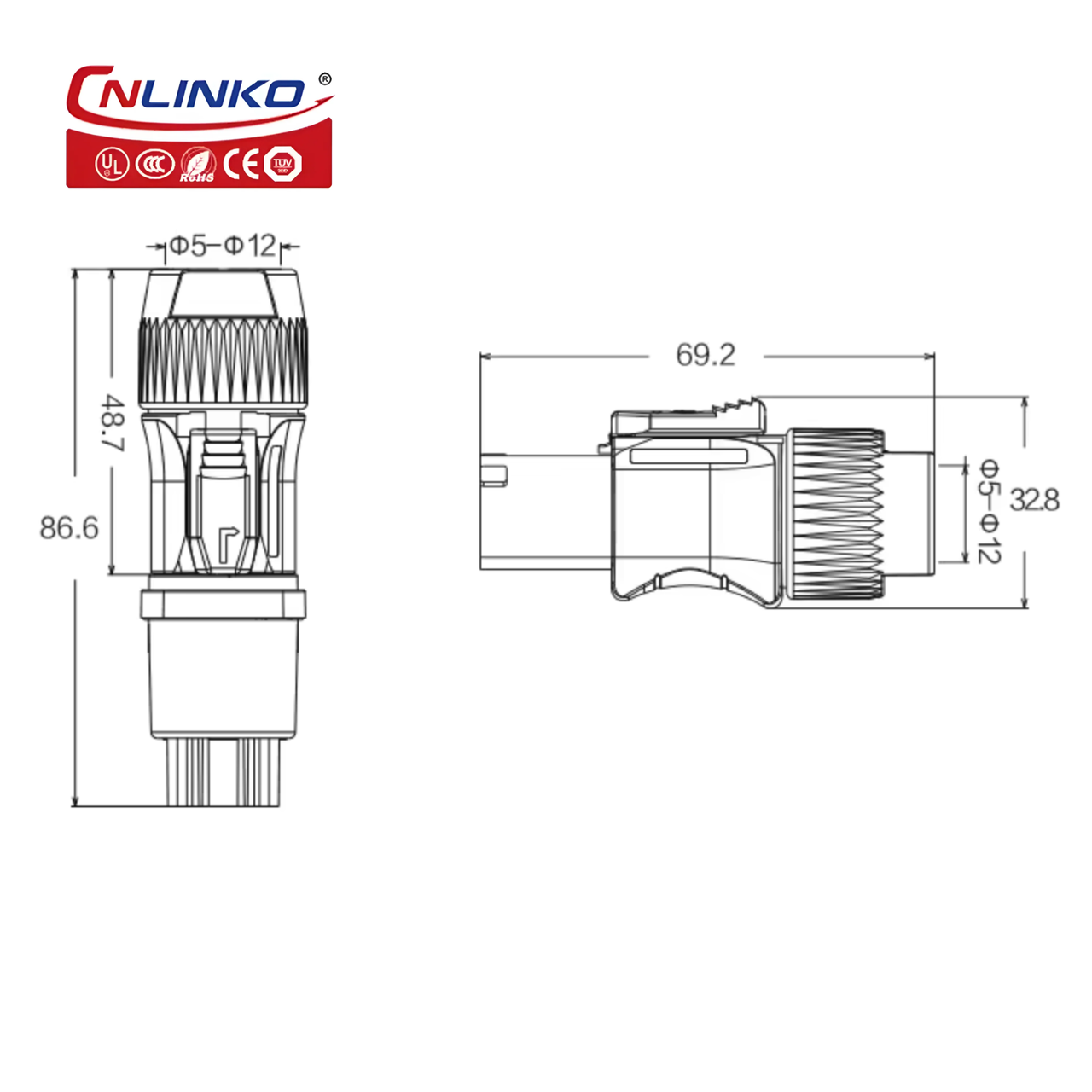 Разъем герметичный CNLINKO PowerCon IP65 YF-24-J03PE-02-001 штекер (2188152240) - фото 4