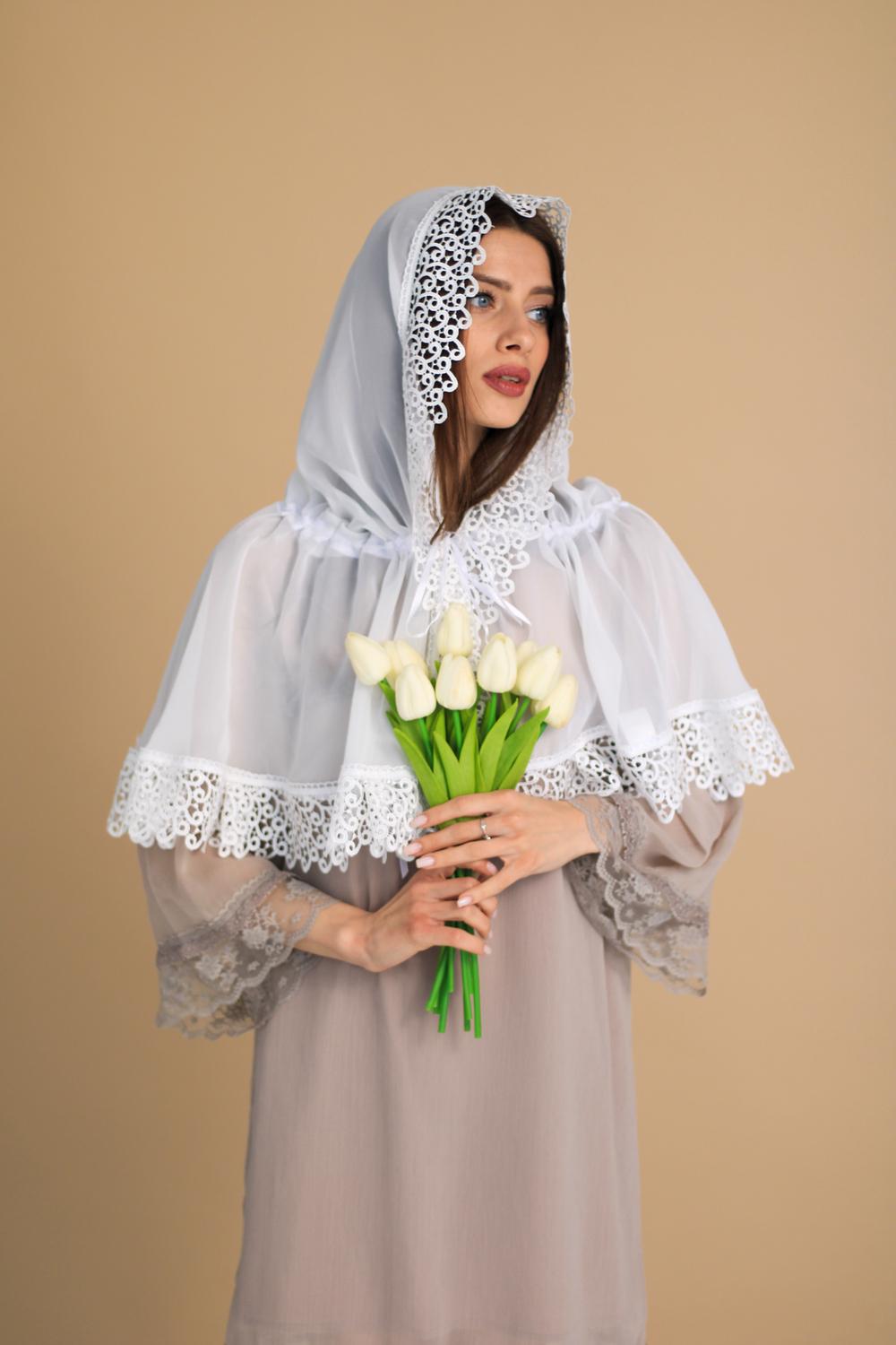 Палантин для храму на голову 80x120 см Білий (п006) - фото 6 Палантин для храму на голову 80x120 см Білий (п006) - фото 6