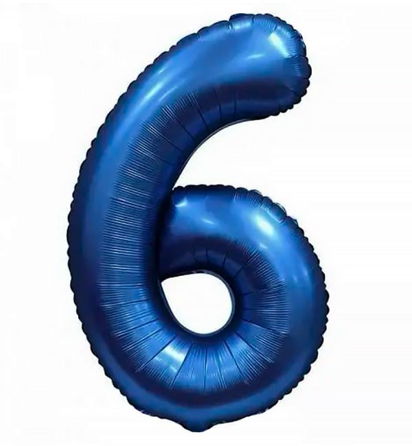 Шарик Цифра 6 76 см Синий сатин (1356081)