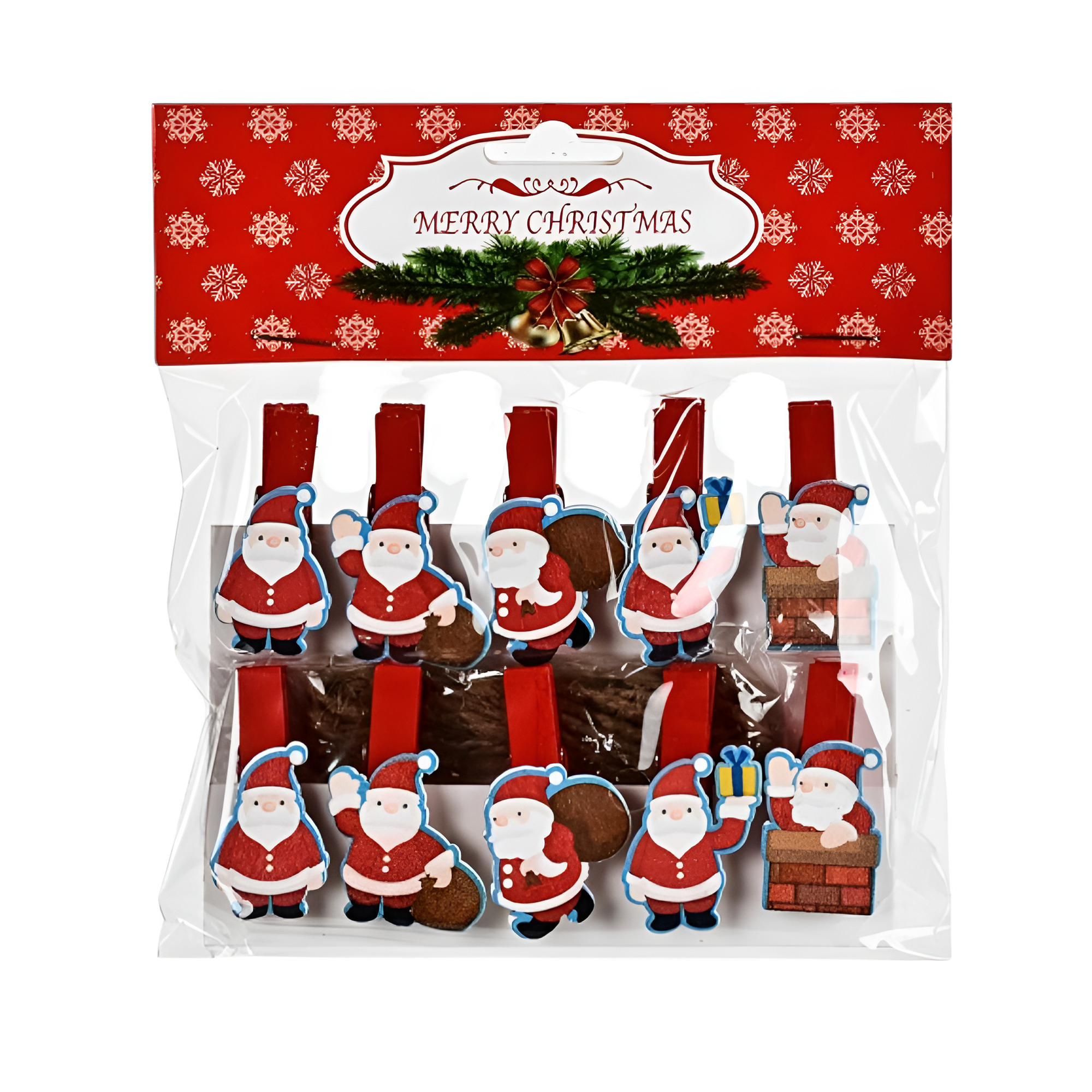 Декоративные прищепки деревянные Stenson Wooden Санта 3,5 см 10 шт. Красный с белым (R96436)