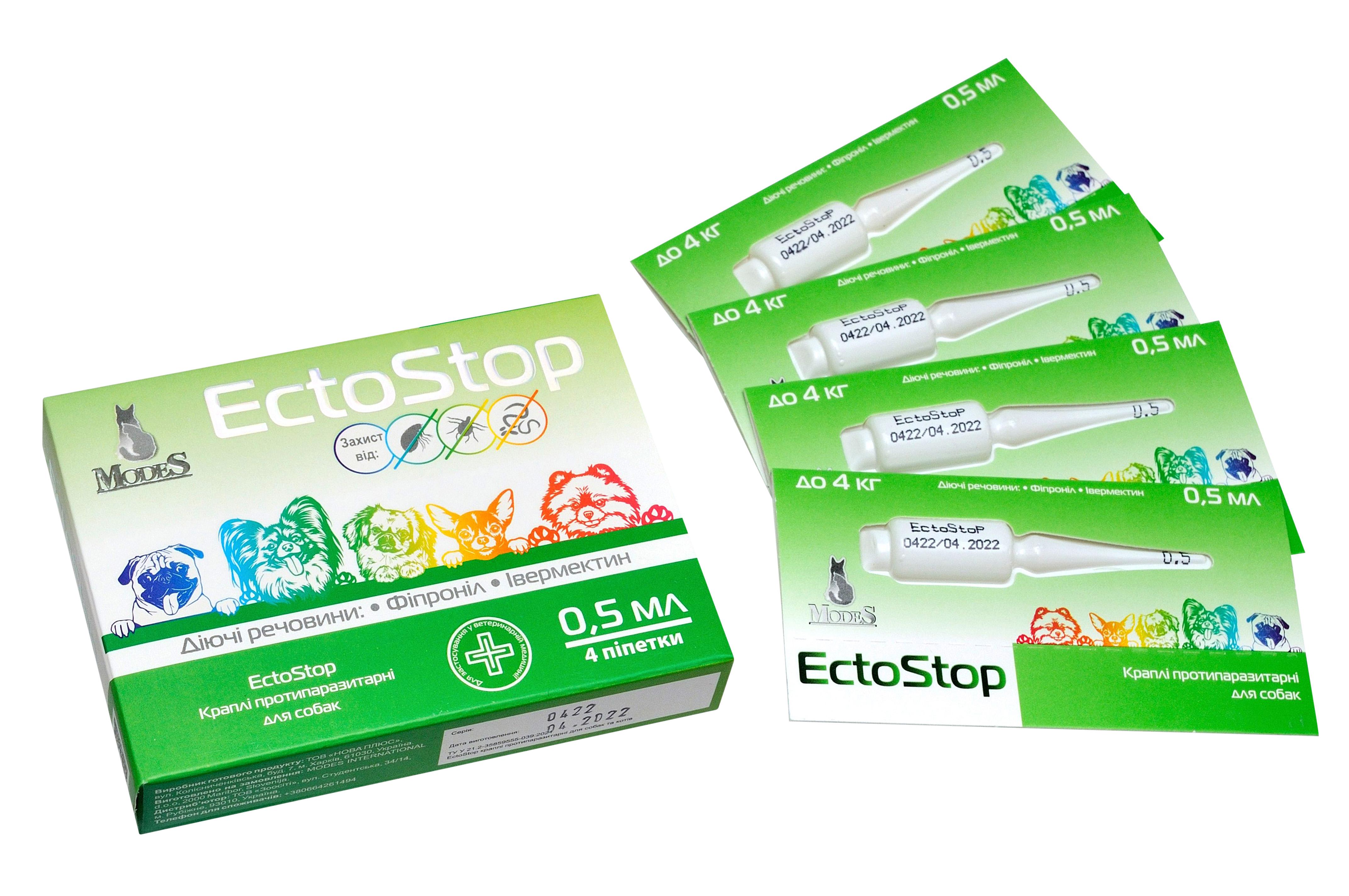 Краплі протипаразитарні ModeS ЕктоСтоп для собак до 4 кг 0,5 мл (27841650) - фото 2