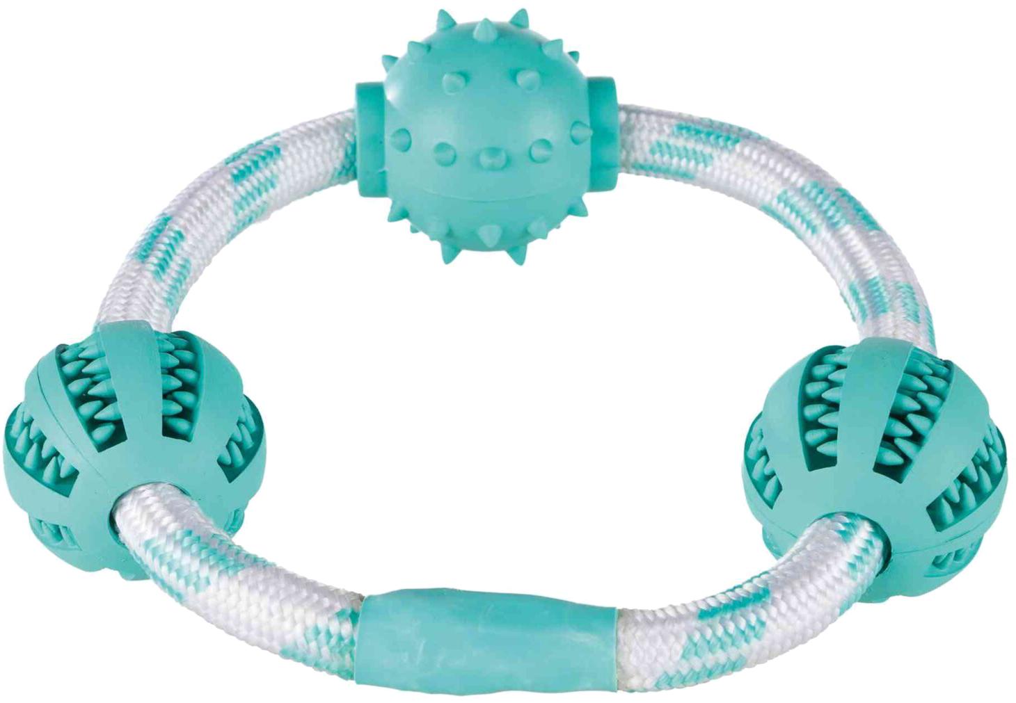 Игрушка для собак Trixie Denta Fun Кольцо-канат с мячами для чистки зубов натуральная резина с мятой 20 см (4011905337043)