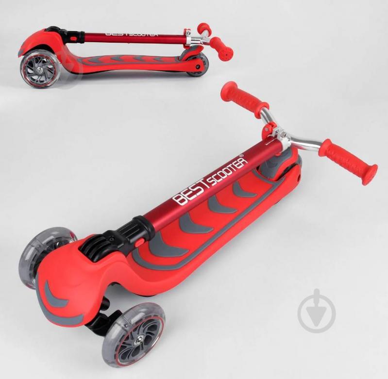 Самокат триколісний Best Scooter складане алюмінієве кермо, 4 колеса PU зі світлом Red (99639) - фото 2