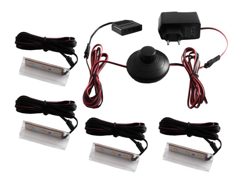 Комплект подсветок-клипс для стеклянных полок светодиодный/пластик/ножный выключатель/черный провод 4 шт. 110-240VAC Белый (LEDUA_3633)