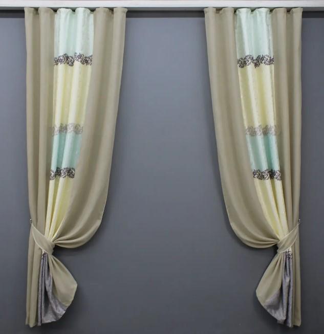 Шторы лен 1,6х2,7 м 2 шт. Бежевый/Бирюзовый (016дк/114-1022-114ш)