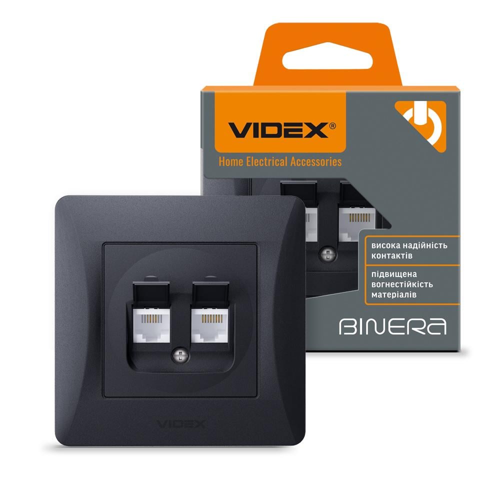 Розетка Videx Binera CAT6+CAT3 двойная Черный графит (VF-BNSK2PC6TF3-BG) Розетка Videx Binera CAT6+CAT3 двойная Черный графит (VF-BNSK2PC6TF3-BG)