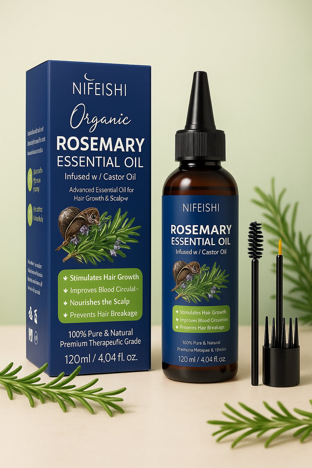 Олія органічна розмаринова з касторовою для росту волосся брів вій і догляду за шкірою NIFEISHI Rosemary & Castor Oil 120  мл