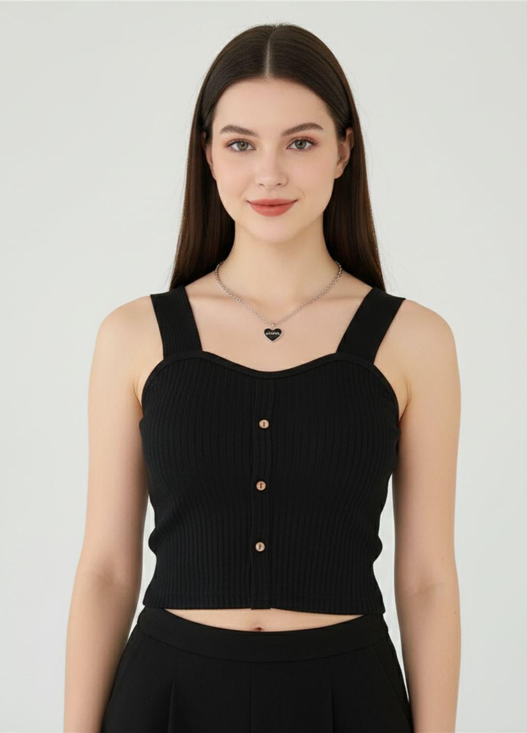 Майка укороченная женская в рубчик G&N 14303 M Черный