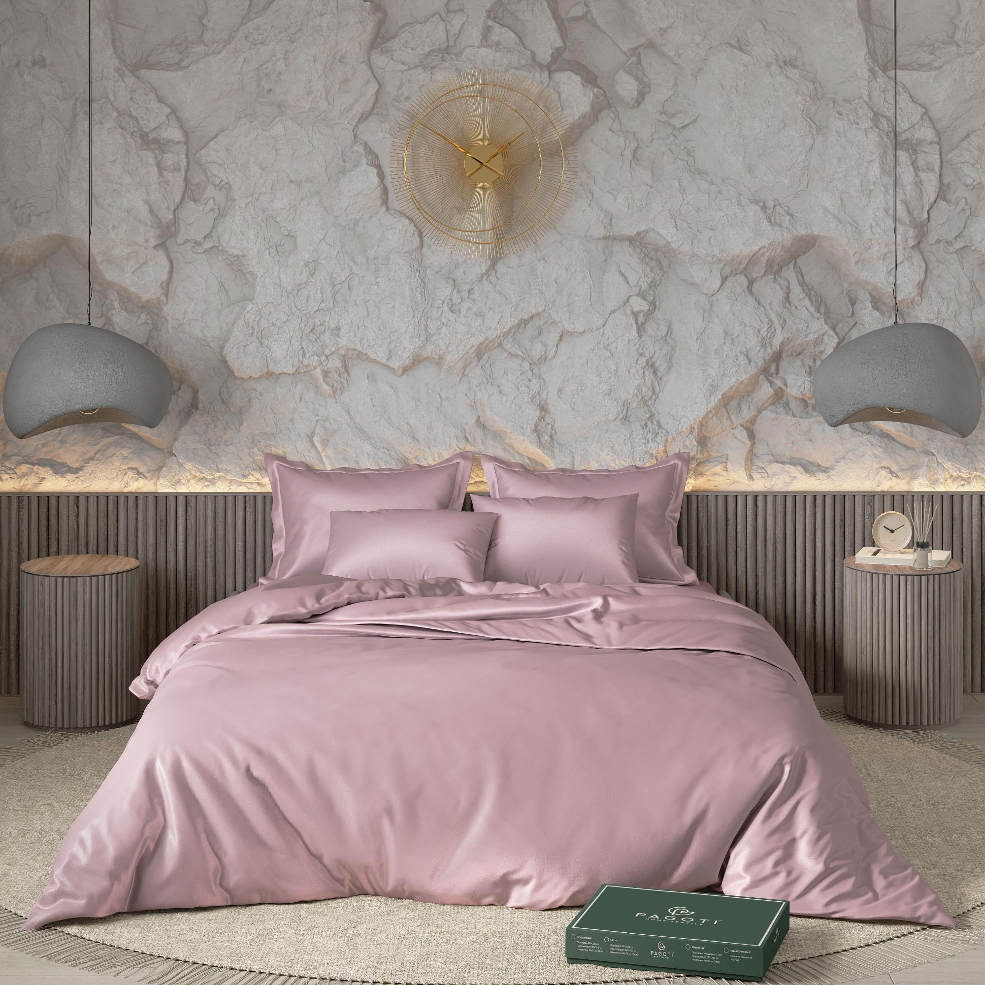 Комплект постільної білизни сатин-люкс PAGOTI Minimal полуторний 4х50х70/4х70х70 см Пильна троянда