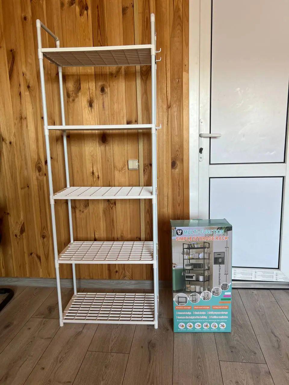 Этажерка на 5 ярусов для кухни/ванной или гостиной XL-1331 101х25х44см с крючками металлическая Белый (opt-104299)