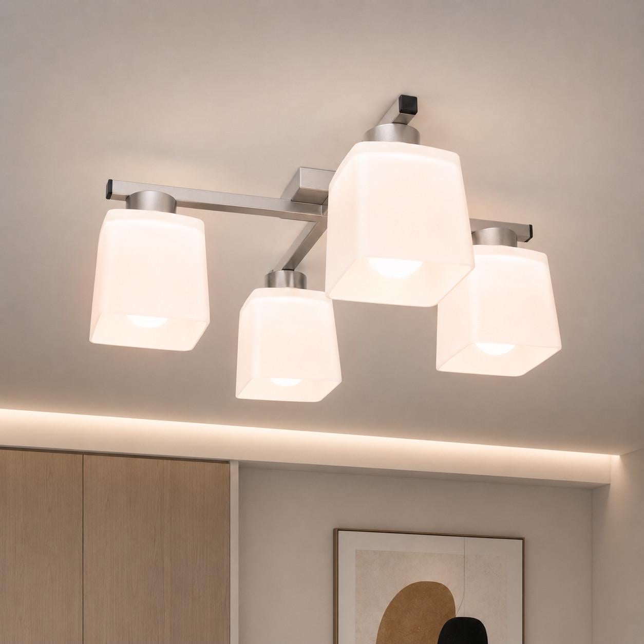 Люстра MSK ELECTRIC Sakura на чотири матові плафони під лампи Е27 Срібний (NL 16510-4 SL)