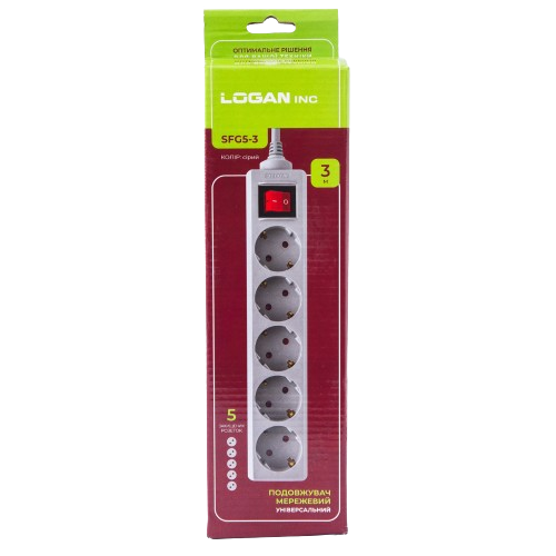 Мережевий фільтр Logan SFG5-3 на 5 розеток з вимикачем 3 м Сірий - фото 3