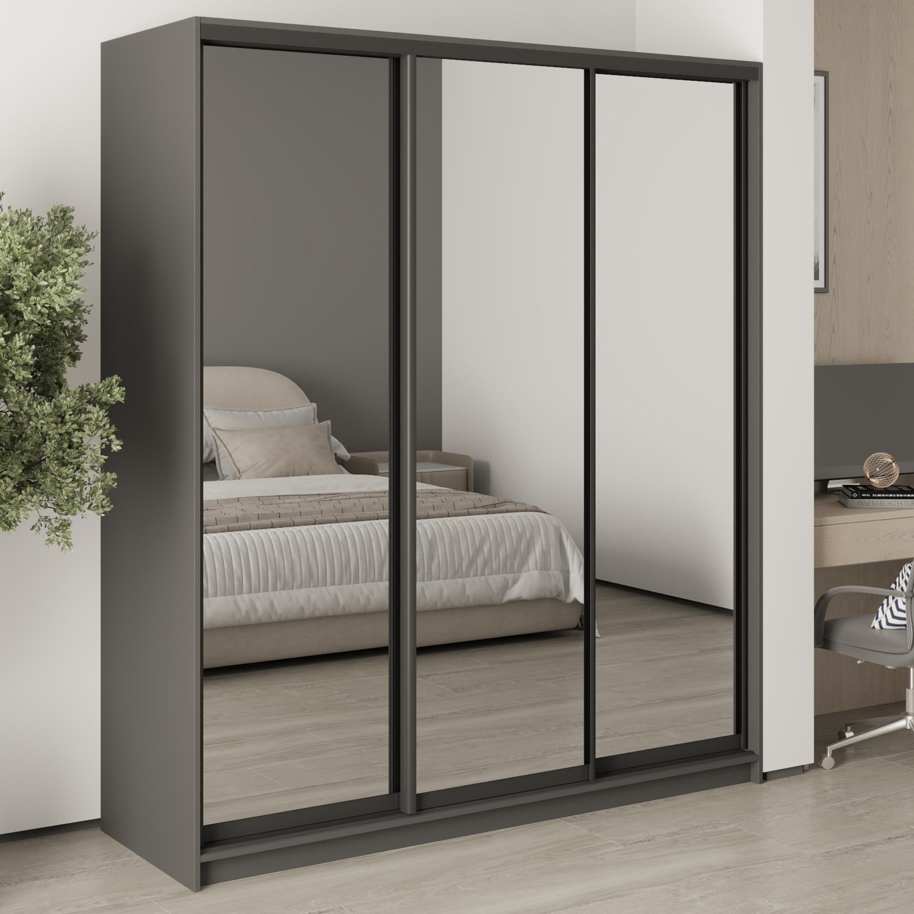 Шкаф-купе трехдверный MebelStar Уни BG 3 зеркала 180x45x210 см Антрацит (MBS-8149)