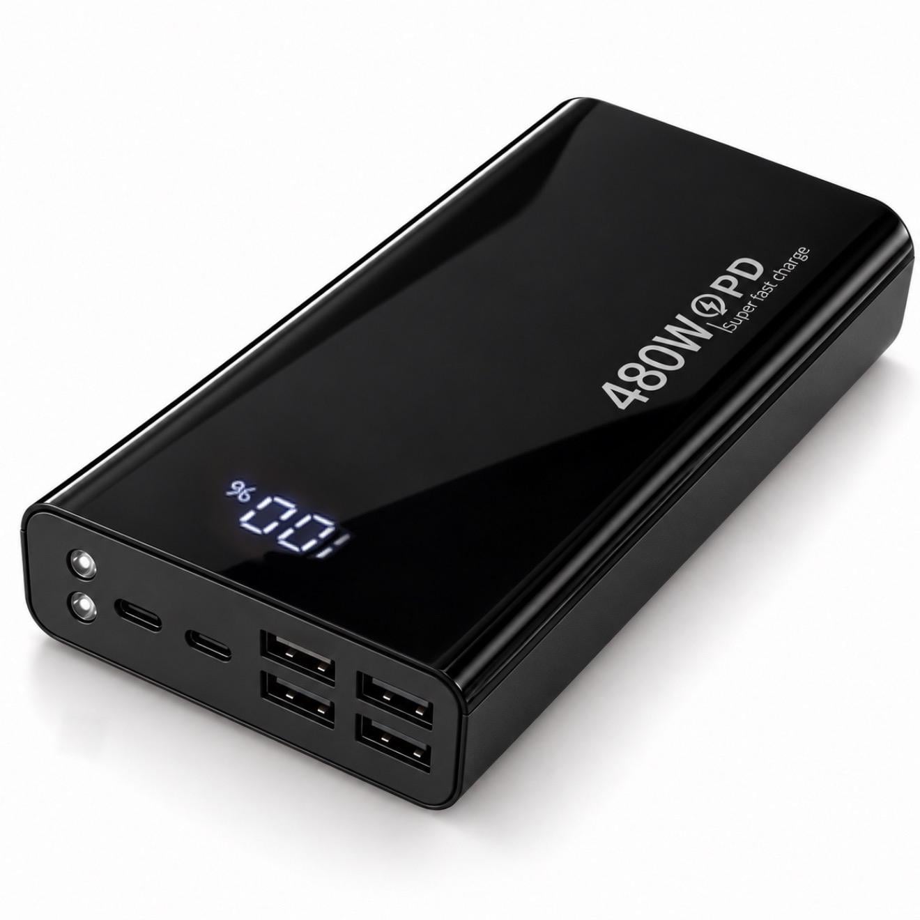 Повербанк Red Meteorite з дисплеєм та LED-ліхтарями 60000 mAh 480 Вт Чорний (38064267)