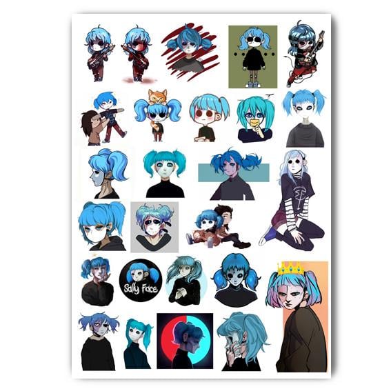 Стикеры наклейки аниме Салли Фейс Крипипаста А4 лист 29х21 см (stik_059)