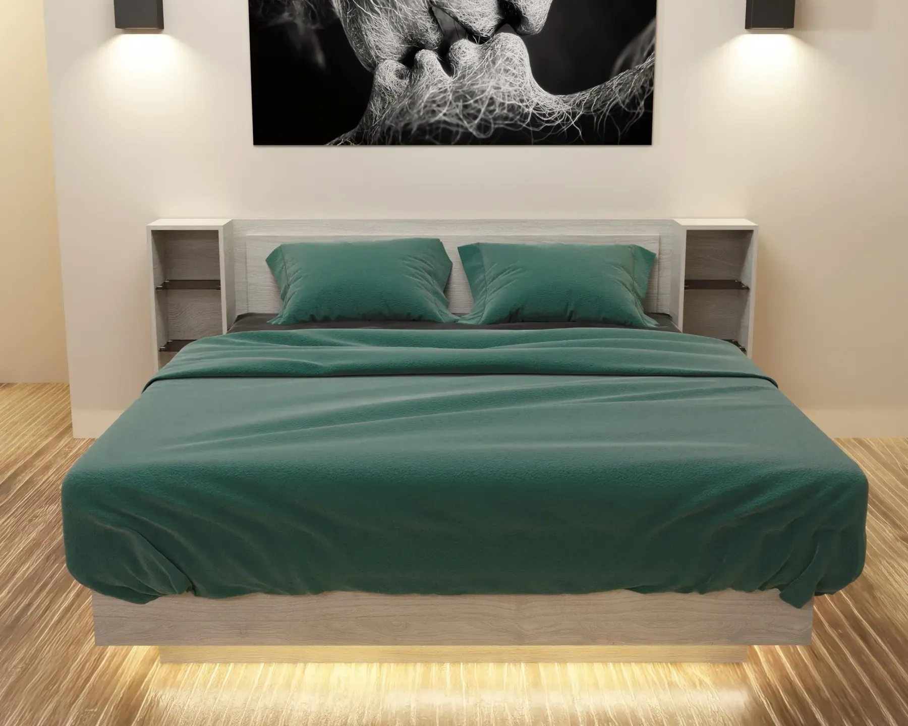 Кровать двуспальная Kontinent Kristal №1 с полками 140x200 см Дуб Шамони Светлый (63856090)