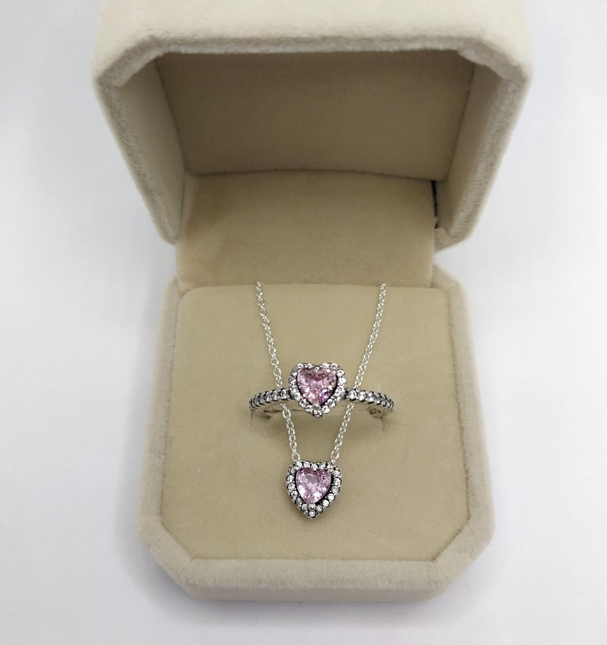 Набор украшений колье и кольцо Xuping Jewelry Розовый топаз сердце с цирконами в бархатной коробочке (16161+16191)