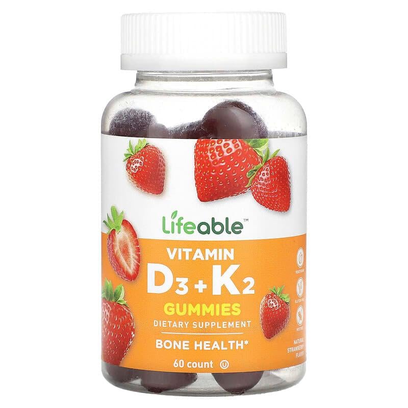Вітаміни Д3 та К2 для дітей Lifeable Vitamin D3 K2 смак полуниці 60 мармеладок (2765625069)