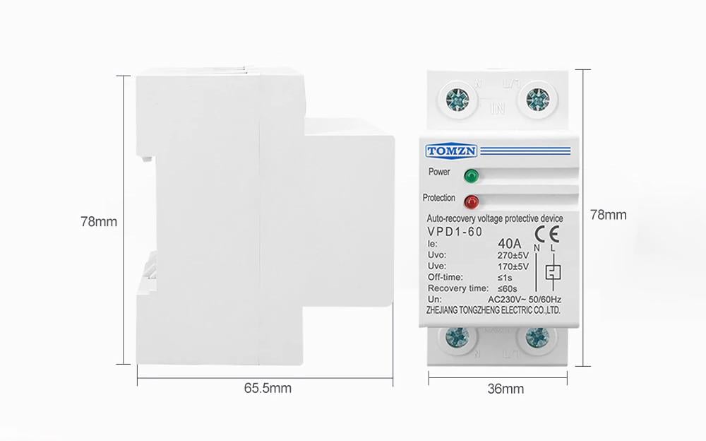 Реле контроля напряжения TOMZN однофазное 40 А (VPD1-60) - фото 4