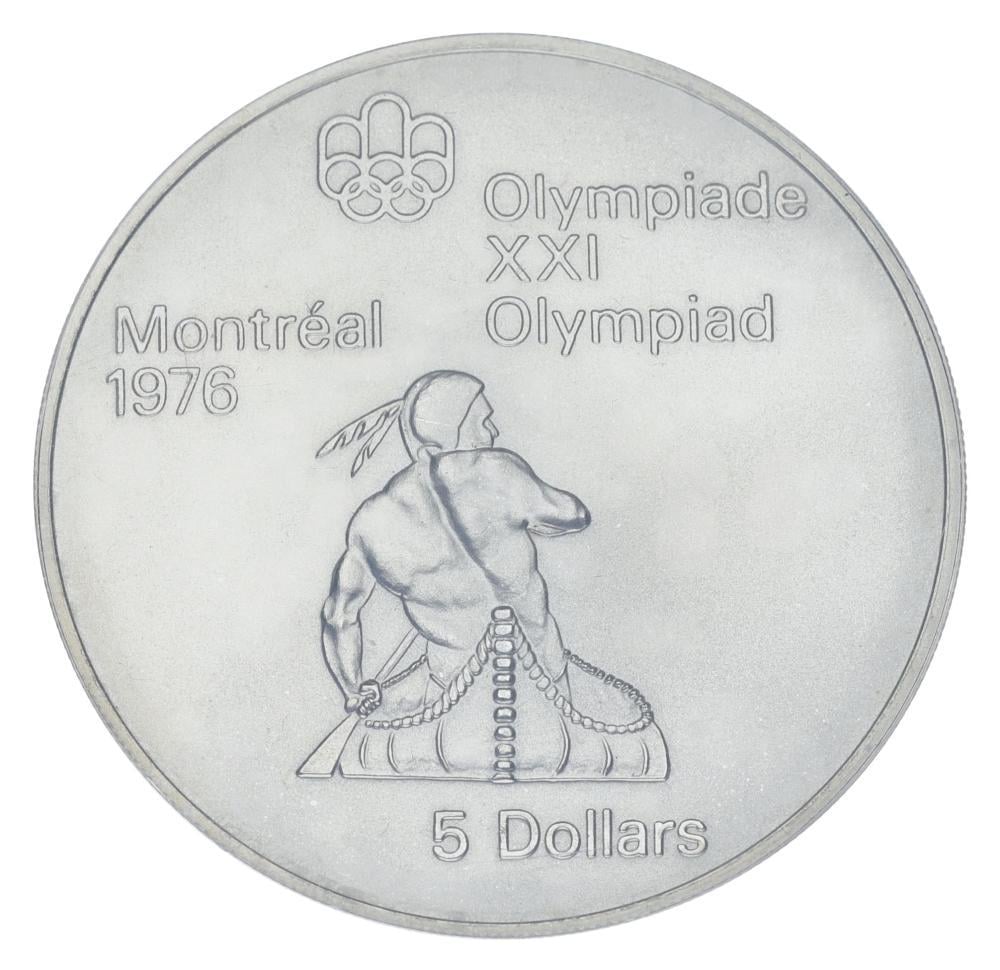 Коллекционная монета Канада 5 долларов 1974 серебро UNC XXI летние Олимпийские игры 1976 года в Монреале-Каноэ (М22570)