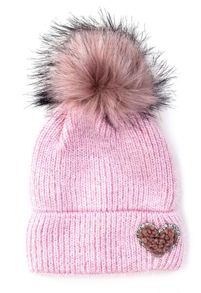 Шапка детская для девочек Сердце D907 флис 48-52 см Светло-розовый