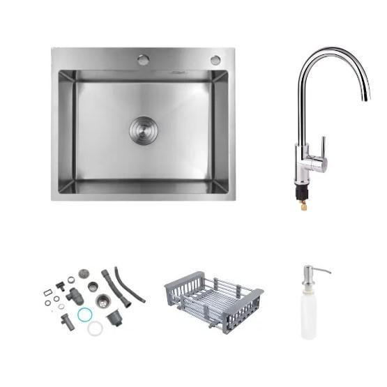 Мойка Kroner 6050HM и смеситель для кухни Qtap Spring 007F-2 с подключением к фильтру