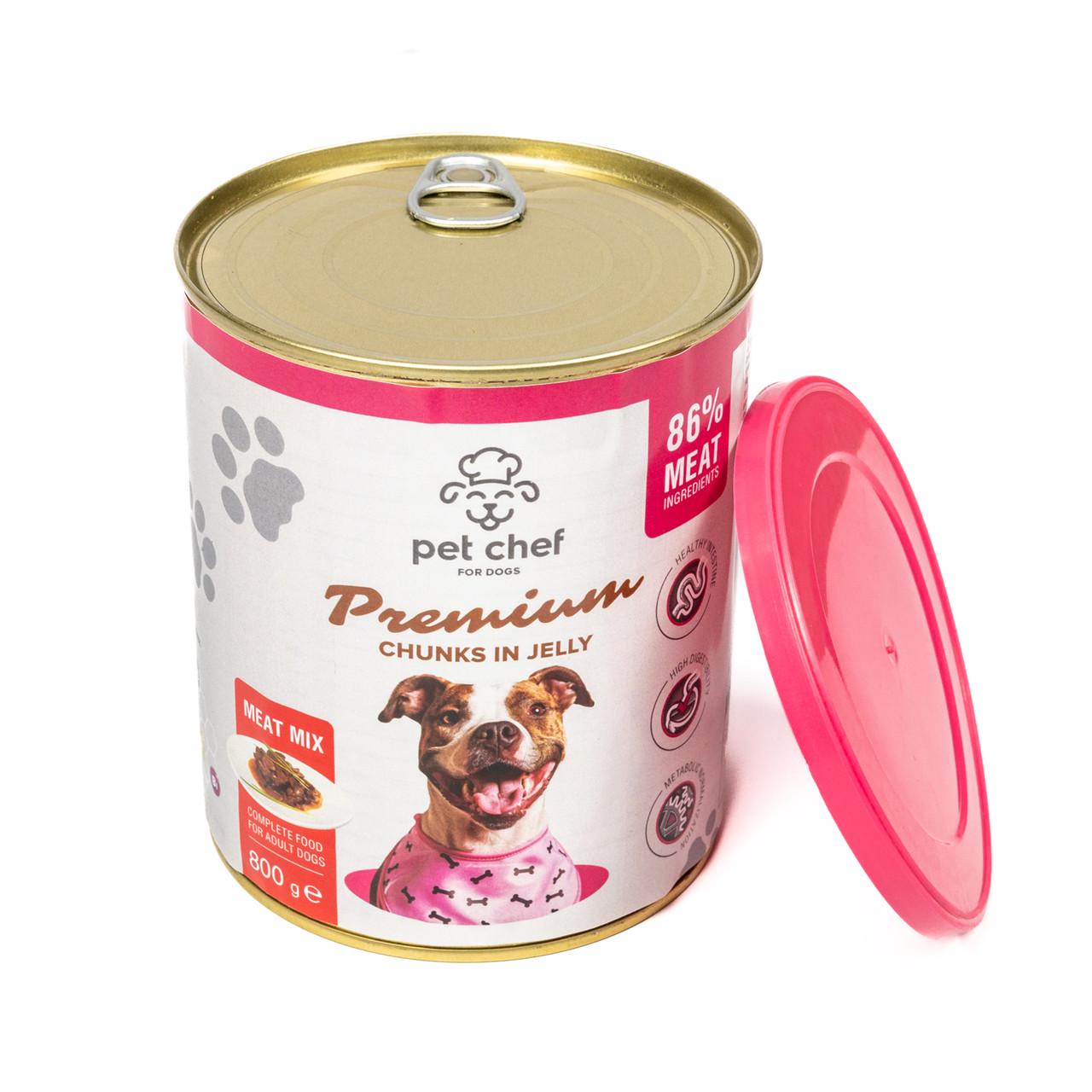 Корм влажный для взрослых собак Pet Chef кусочки в желе мясной микс 800 г (93649) - фото 2