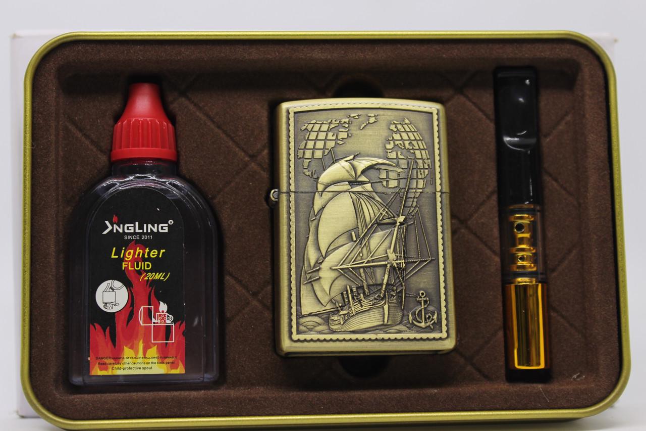 Набор с бензиновой зажигалкой ZIPPO в железном футляре Корабли №2-51 006 Gold (2729770037)
