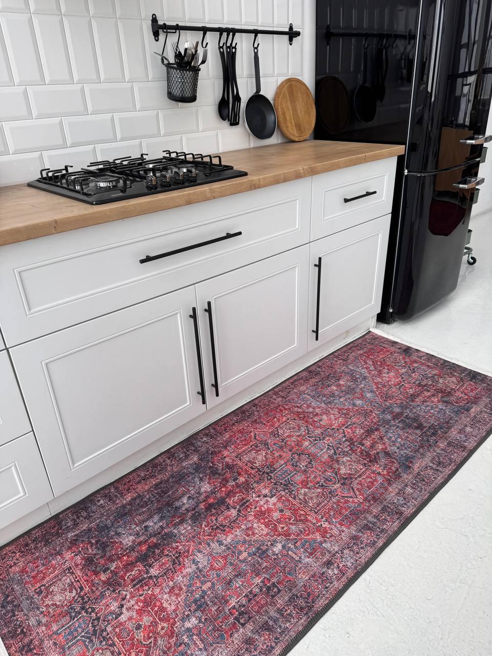 Килим безворсовий Гранатовий Вінтаж з шенілу та бавовни 80х150 см (D0053)