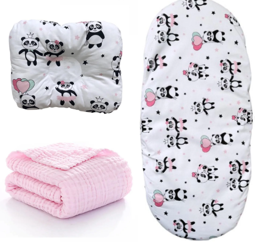 Набор в коляску RoyalBaby №42 Панды с муслиновым пледом 3в1 Розовый (143827)