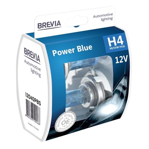 Галогеновая лампа Brevia H4 12V 60/55W P43t Power Blue S2