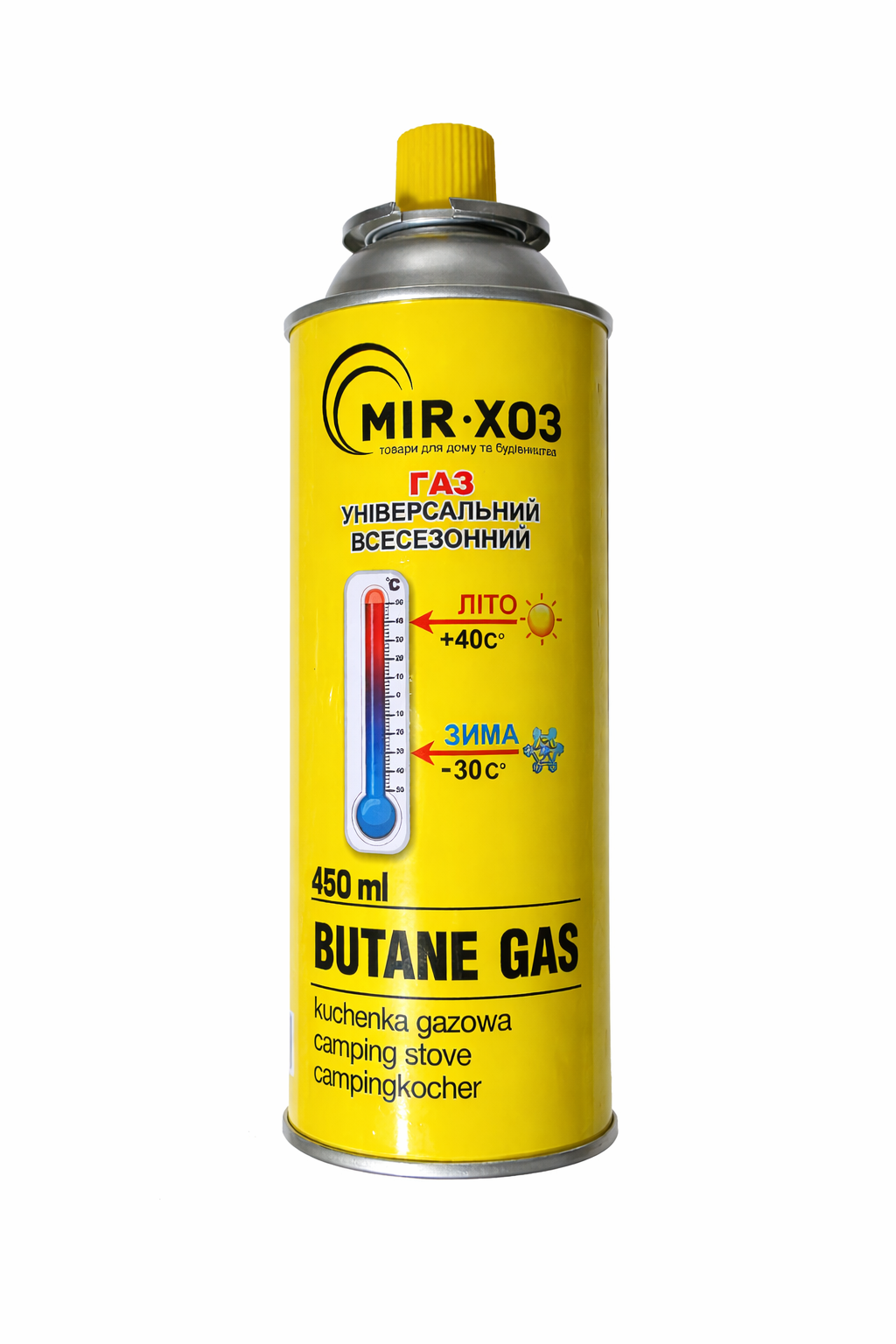 Баллон газовый всесезонный -30°С + 40°С Mir-XOZ 227 г/450 мл цанговый 1 шт.