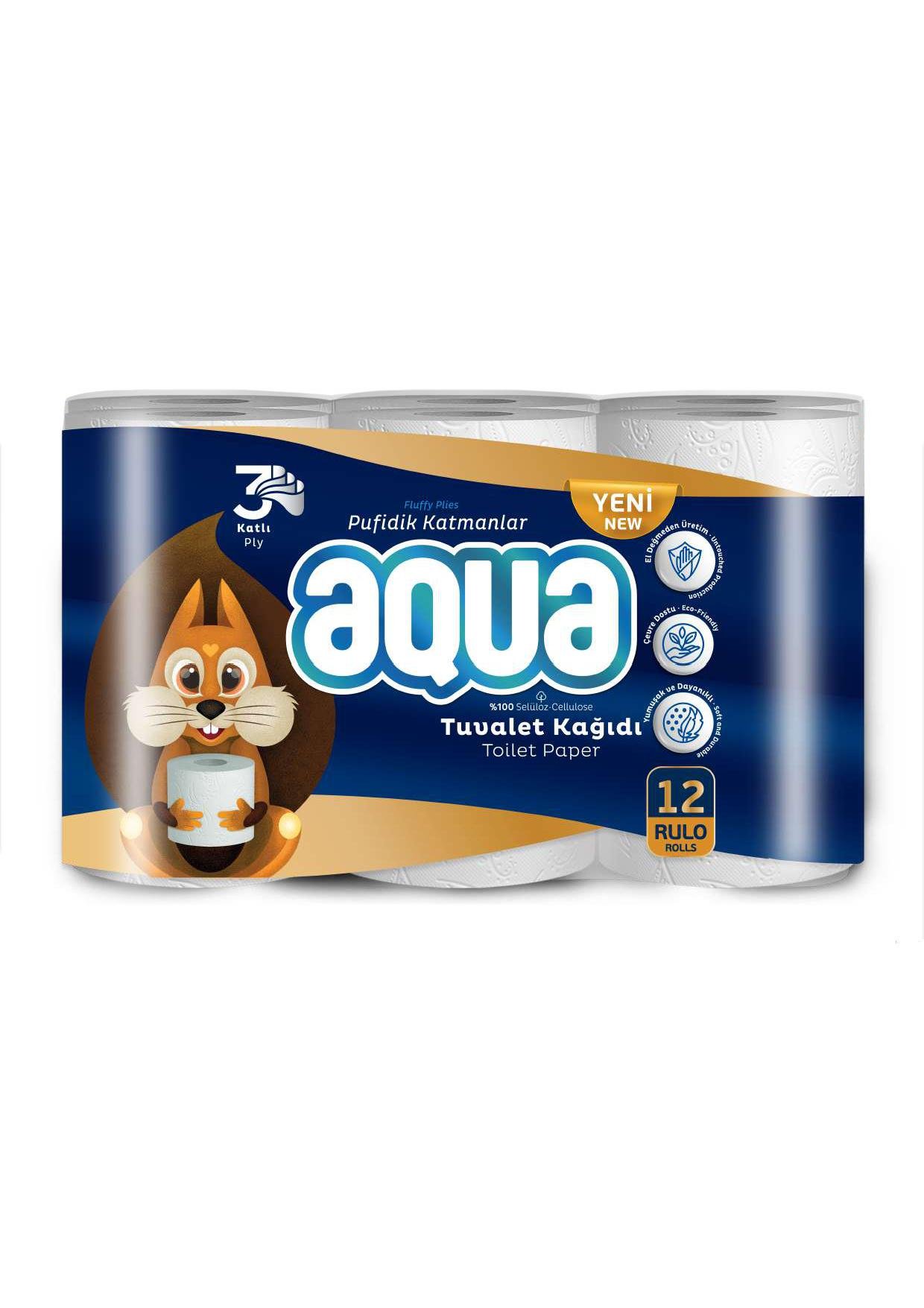 Туалетная бумага Aqua 3-х слойная 12 рул/упак. (00000000057)