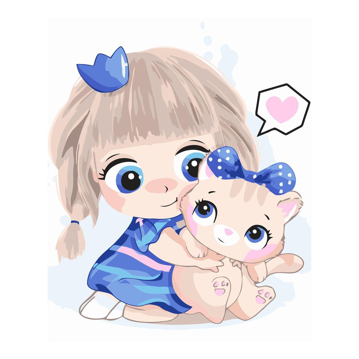 Картина по номерам Strateg Девочка с котиком 30х40 см (SV-0094)