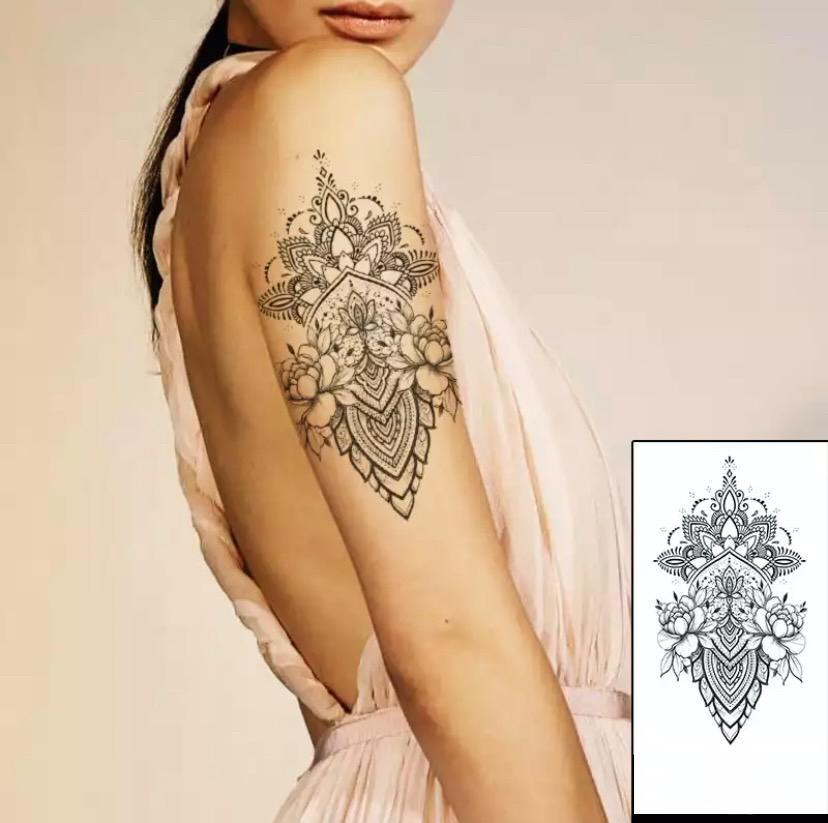 Тату тимчасове водостійке 3D велике Квіти з візерунком FF-120 17,5х8,5 см (4419577) - фото 2 Тату тимчасове водостійке 3D велике Квіти з візерунком FF-120 17,5х8,5 см (4419577) - фото 2