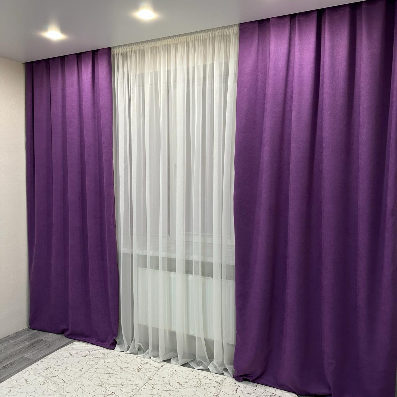 Комплект штор микровелюр 2 шт. 1,5х2,7 м готовые на шторной тесьме 6 см Фиолетовый (petek-V98) - фото 5
