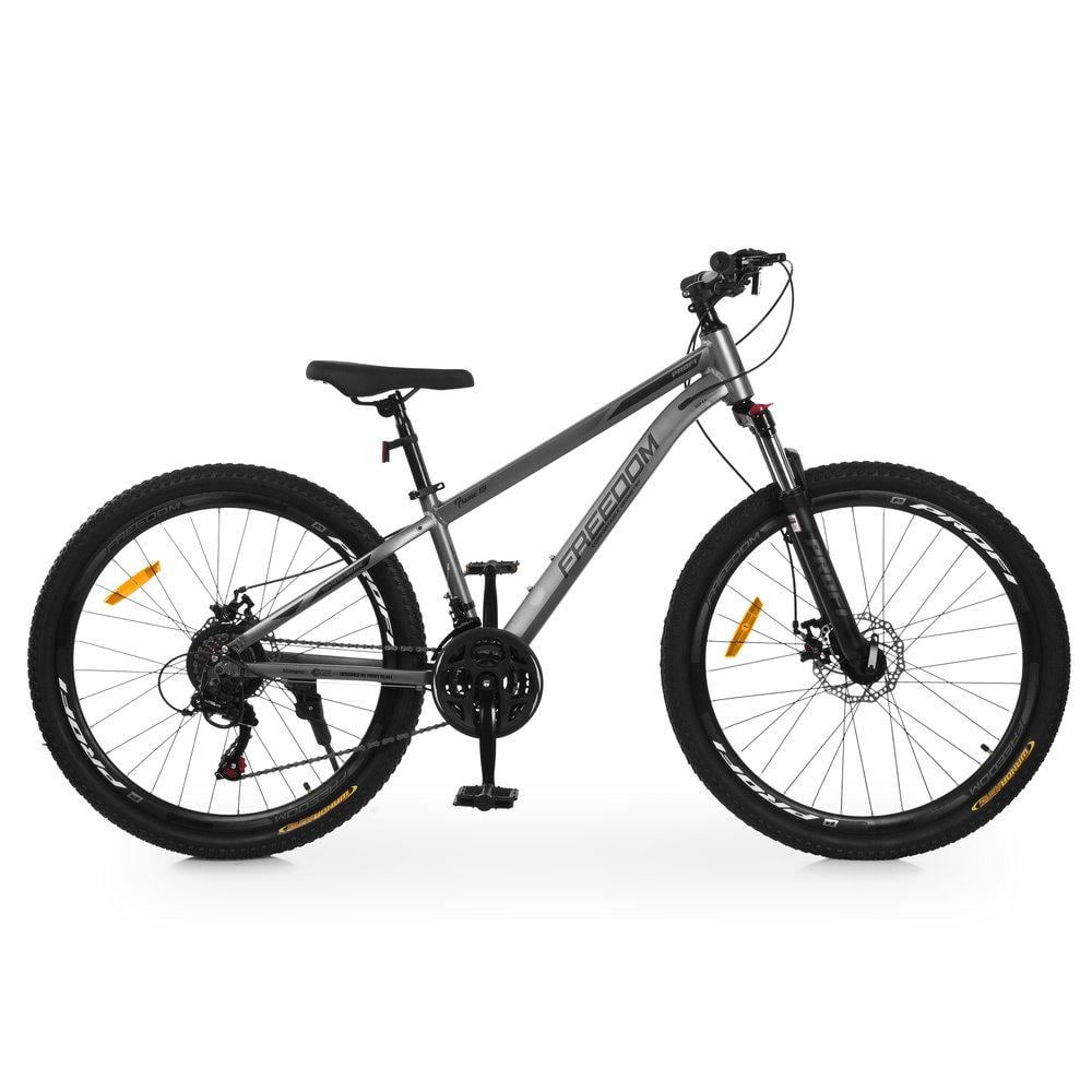 Велосипед горный 26" Profi Freedom AM DD алюминиевая рама 13" рост 135-160 см Серо-черный (FD-26007)