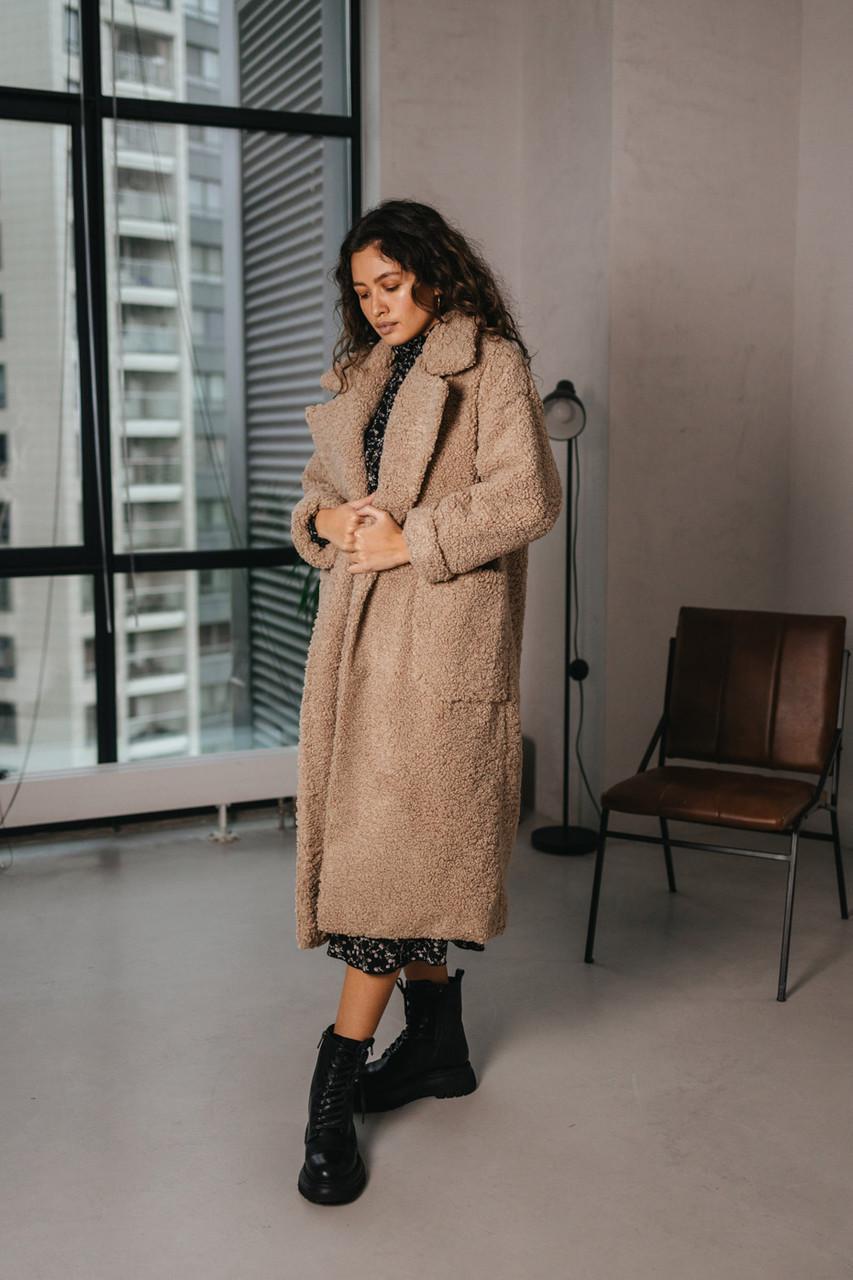 Пальто-шуба Seventeen из эко-букле S-M Кофейный - фото 8